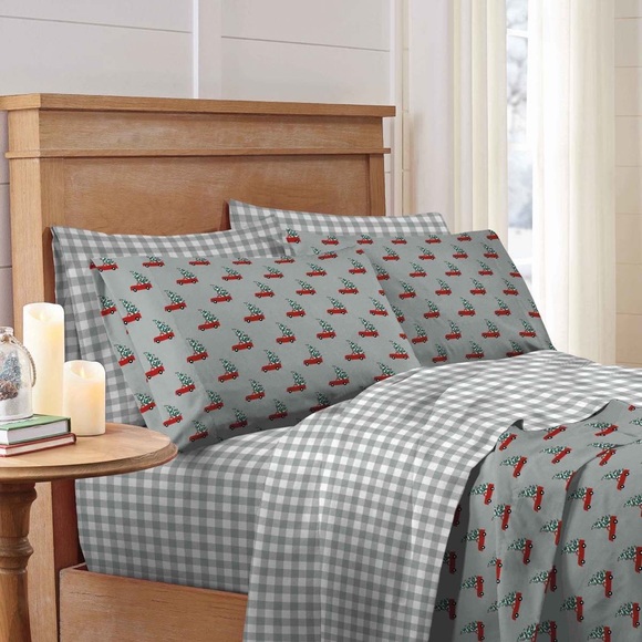 2 SETS XMAS SHEETS Two-Pack NEW Easy Living Holiday Microfiber Sheet Set - Picture 5 of 17